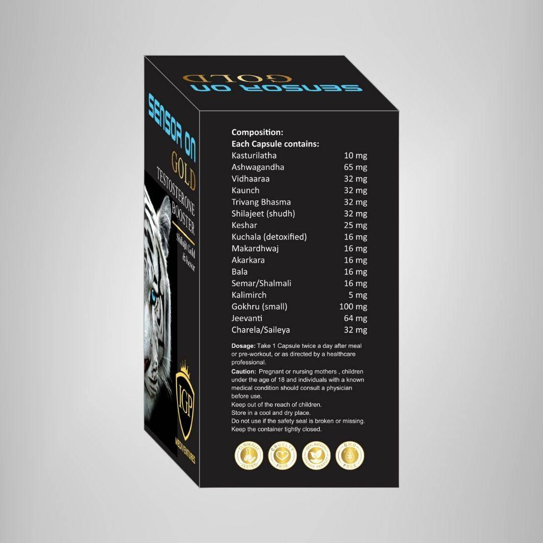 IGP MEDI VENTURES  Sensor On Gold Capsule for men | Natural Testosterone Booster for Power, Stamina and Energy, 60 Capsules