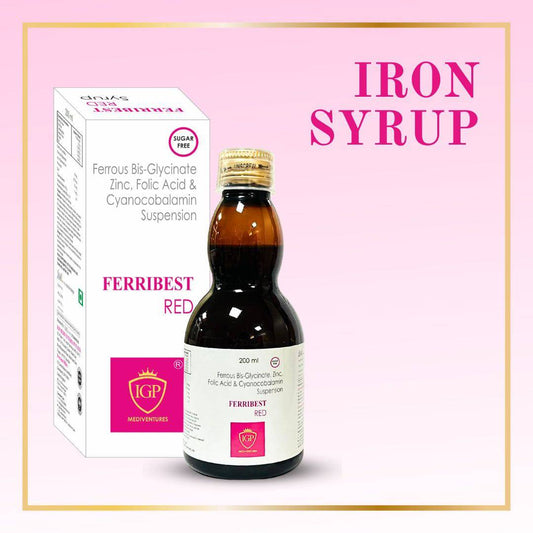 IGP MEDI VENTURES  FERRIBEST-RED Syrup | Iron and Zinc for deficiency, 200ml