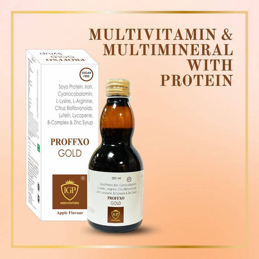 IGP MEDI VENTURES  PROFFXO GOLD Syrup | Multivitamin and multimineral with added benefits of Protein, 200ml